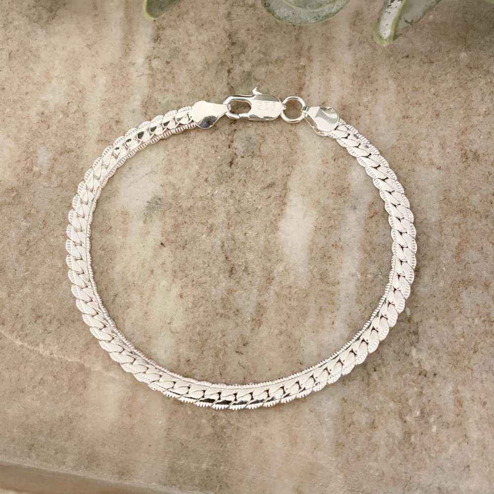 925 Sterling Silver Flat Snake Chain Bracelet Dainty Snakechain Link Bracelet - Picture 2 of 7